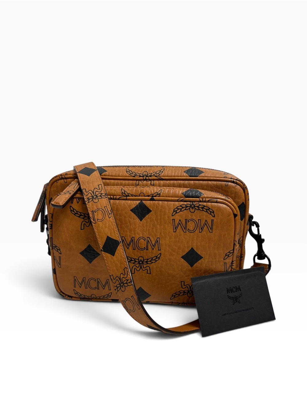 MCM Cognac and Black Maxi Visetos Logo Messenger Bag NWT $980